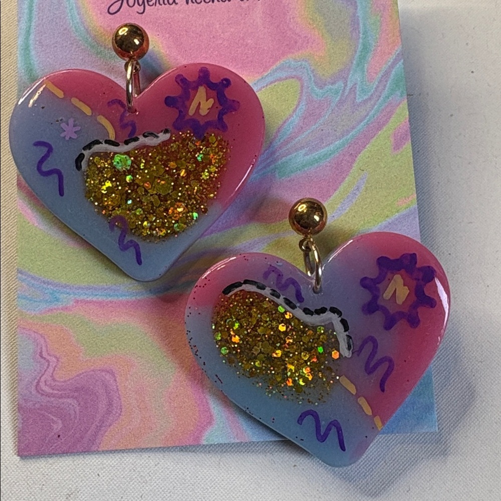 Heart-Shaped Kids Earrings - Pink and Yellow - Picture 2 of 3